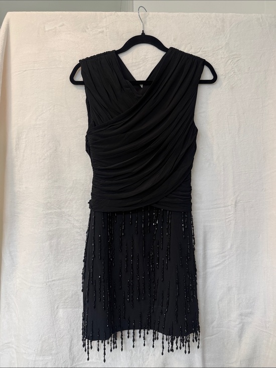 Alberta Ferretti Dresses & Skirts - Alberta Ferretti Black Beaded Draped Mini Dress